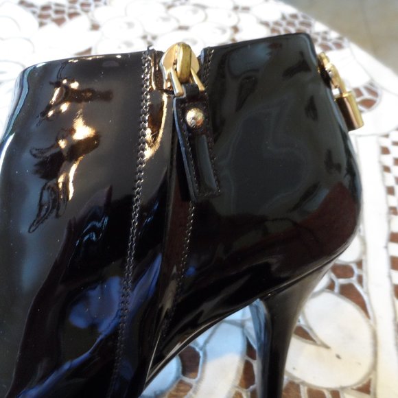 Louis Vuitton Black Patent Leather Peep Toe Ankle Boots Size 36.5B - Picture 7 of 16